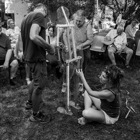 Conception et fabrication de Marcel Joli Coeur l'homme de l'Ouort, avec Barbara Fougnon, artiste plasticienne, dans le cadre de son projet de forêt d'hommes